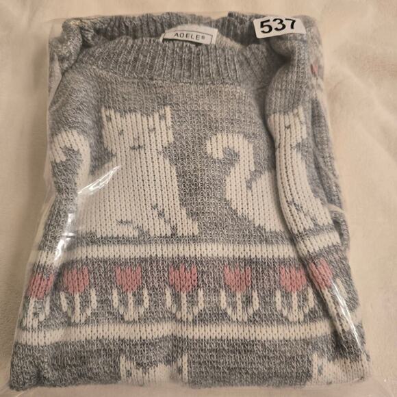 VTG Adele Knitwear Gray Sweater Crew Neck Cottagecore Cozy Catlady Grandma Core - Picture 7 of 7
